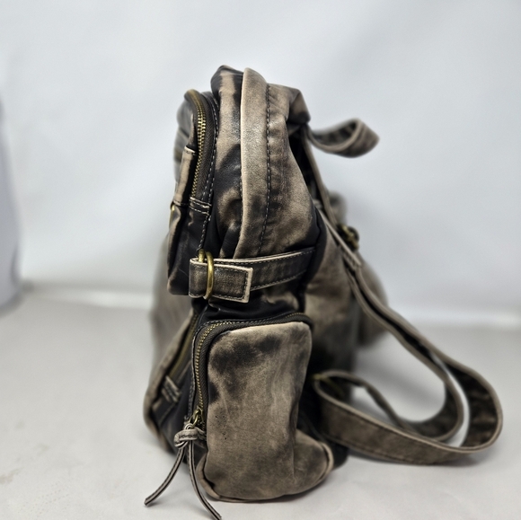 Montana West Womens Washed PU Backpack School Office Weekender Brown Distressed - Picture 10 of 15